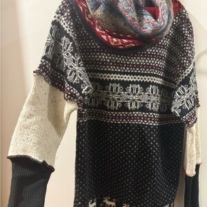 Elegant Black and Cream Women's Turtleneck Sweater 100% wool